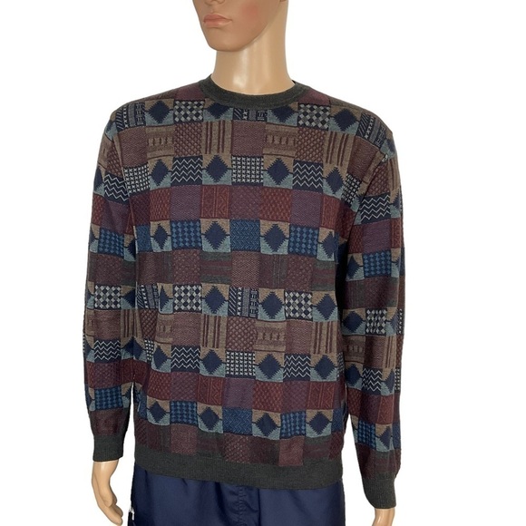 ERMENEGILDO Zegna NWT Multi Pattern Wool CottonSweater size L - 52 Made in Italy - Picture 1 of 12